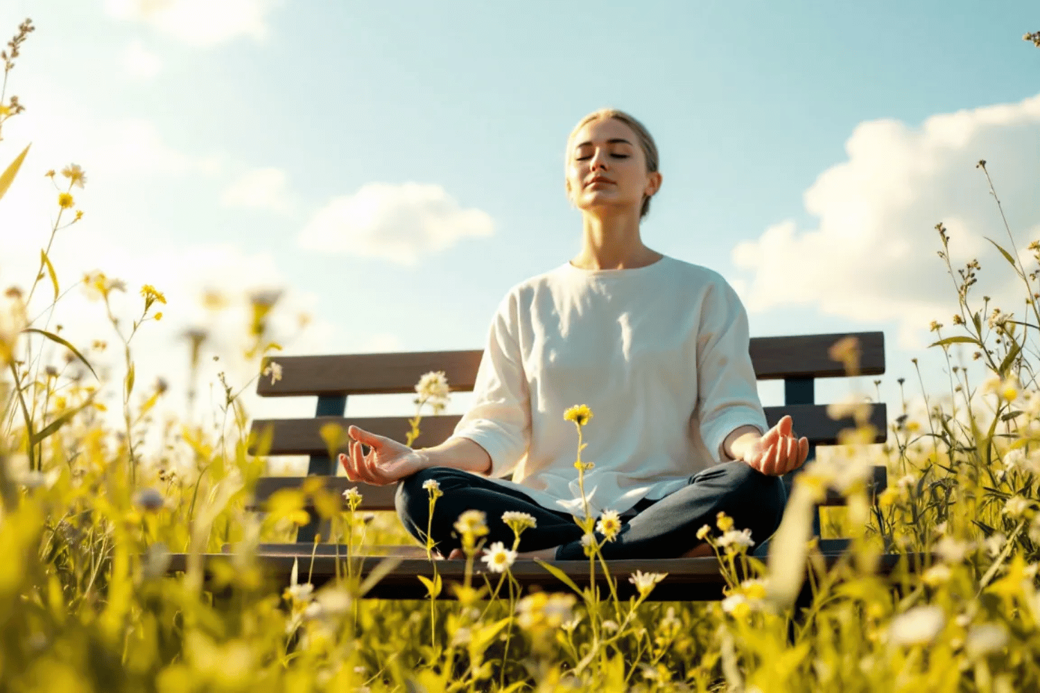 A person is meditating in a serene outdoor setting, surrounded by nature, embodying mindfulness and a commitment to mental health. A person is meditating in a serene outdoor setting, surrounded by nature, embodying mindfulness and a commitment to mental health. This scene emphasizes the importance of taking a break from digital devices and excessive screen time to improve overall well-being and foster a healthier relationship with the present moment.