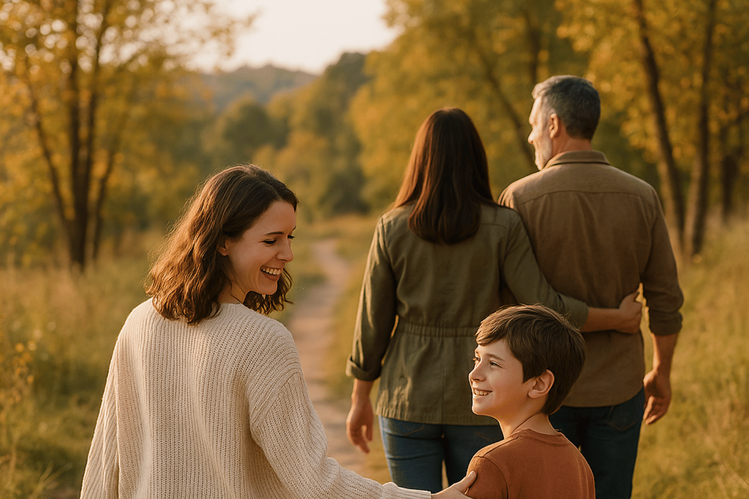 A person is walking in nature with family members, enjoying real-world connections and presence, which can greatly enhance mental well-being and reduce the negative impacts of excessive screen tim A person is meditating in a serene outdoor setting, surrounded by nature, embodying mindfulness and a commitment to mental health. This scene emphasizes the importance of taking a break from digital devices and excessive screen time to improve overall well-being and foster a healthier relationship with the present moment.