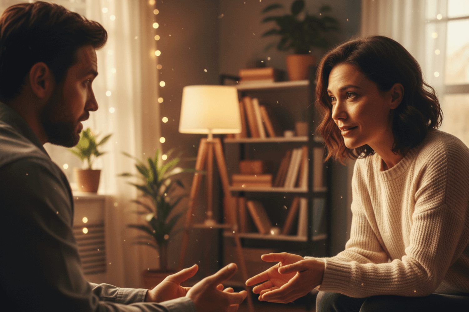 AI in Therapy: Pitfalls, Ethical Concerns, and Why Human Connection Still Matters 3 A therapist listens attentively to a client in a cozy, softly lit counseling office, highlighting the trust and empathy that only human connection can provide in therapy.