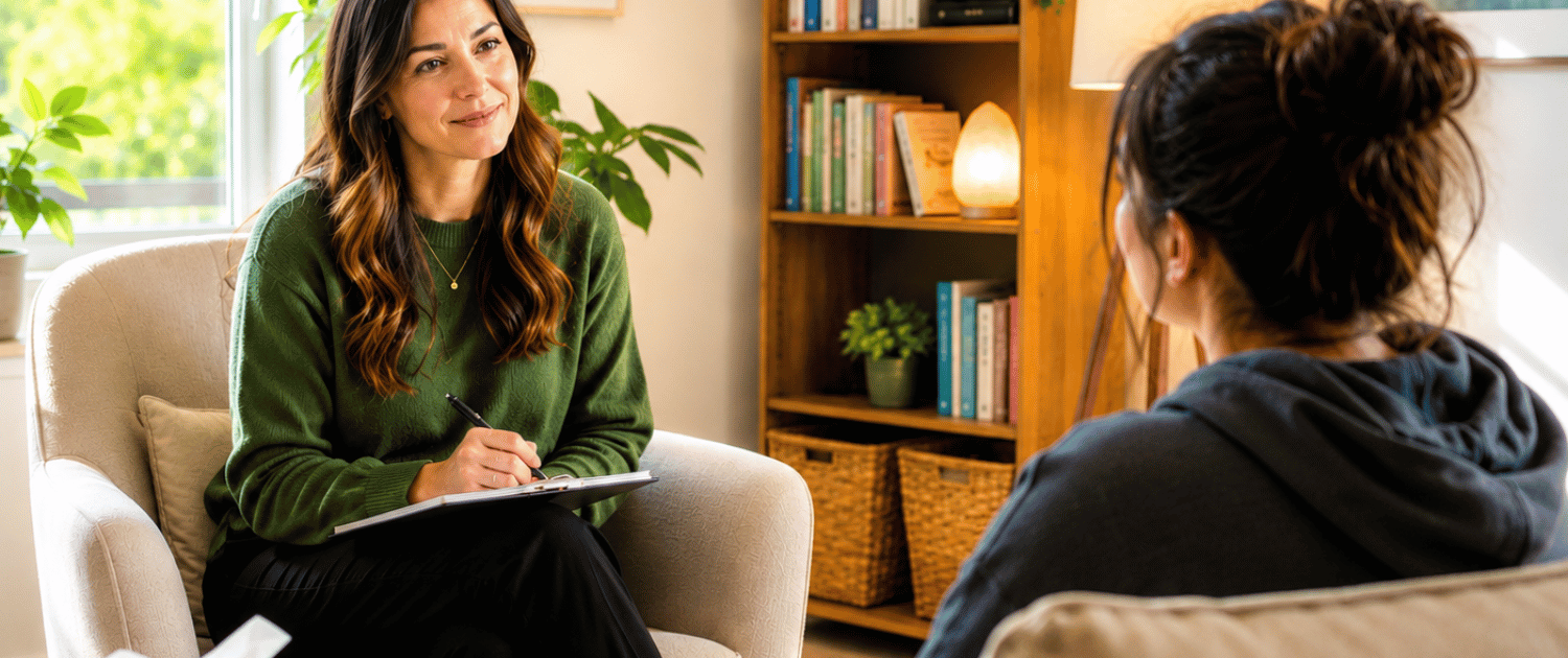 Therapist Supporting A Client During A Counseling Session Focused On Anxiety, Stress Management, And Emotional Wellness