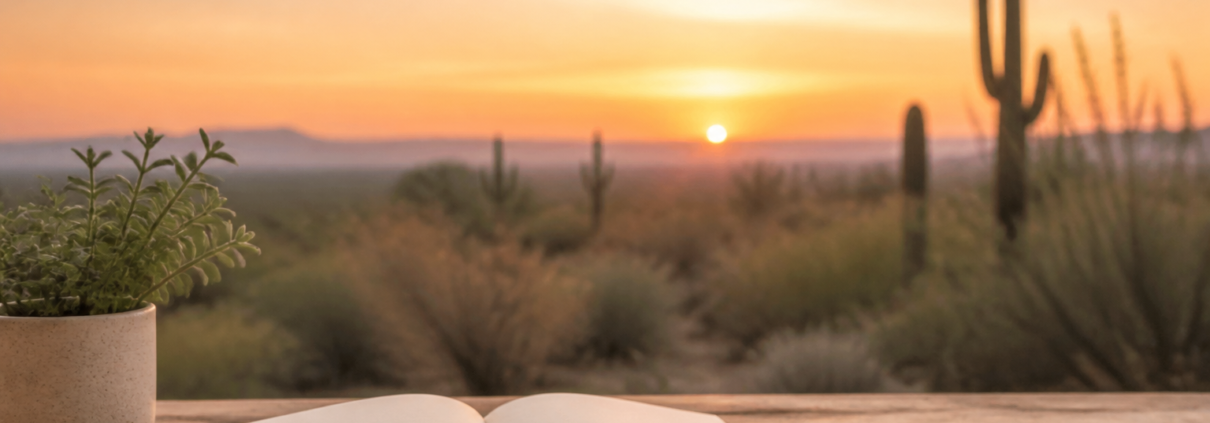 Serene Sonoran Desert Sunrise With A Journal And Grounding Stone