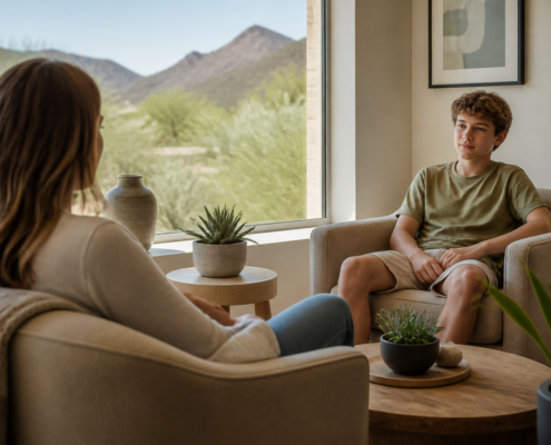 Parent And Teen In A Calm Counseling Office